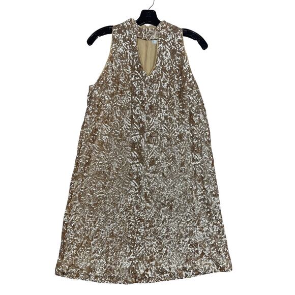 Mango Gold Sequin Mock Neck Mini Dress Size Small (US 4) - Picture 6 of 8